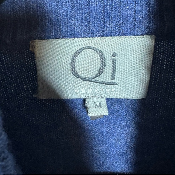 Qi New York 100% Cashmere 1/4 Zip Mockneck Blue Sweater Size M - Picture 7 of 8